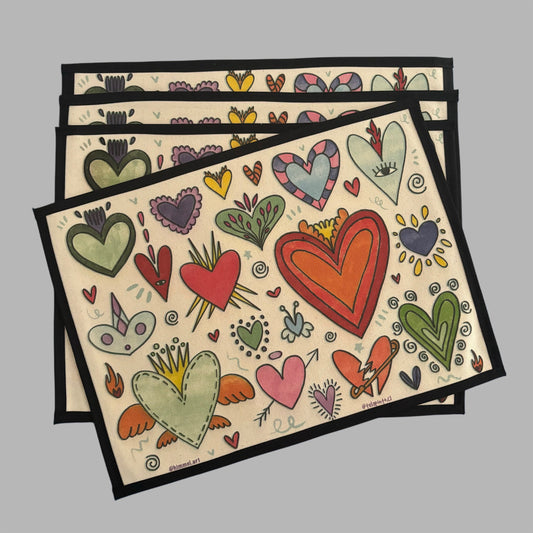 Set Individuales Estampados Corazones