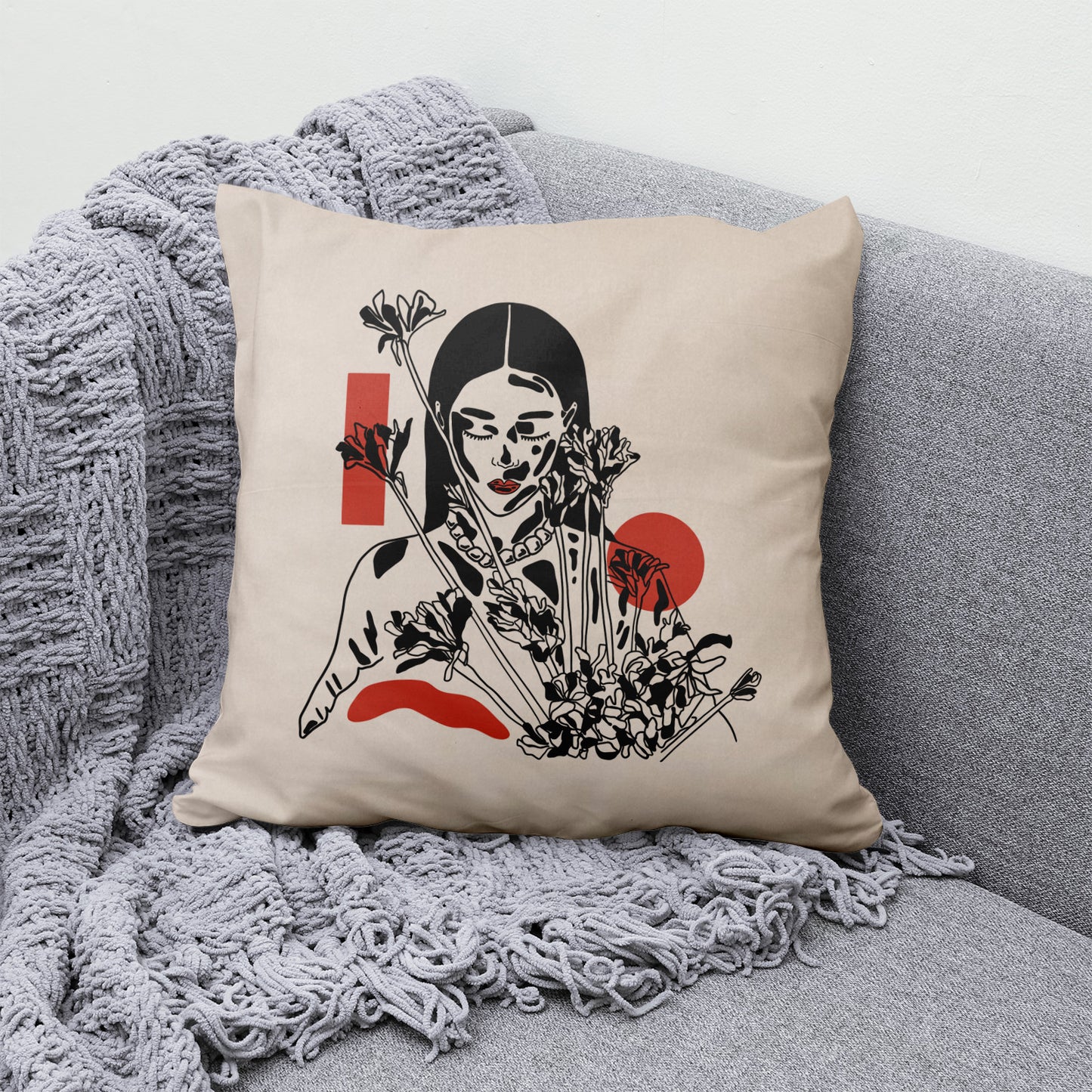 Funda Cojín Ilustración Ramo Japonés