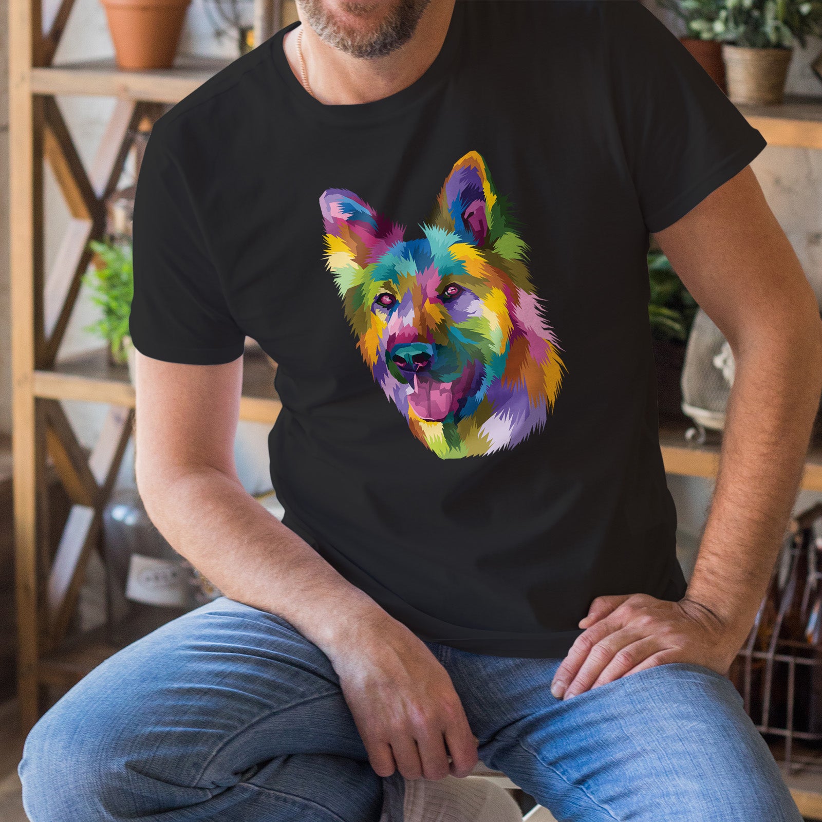 Polera Estampada Perro Pastor Alemán Popart