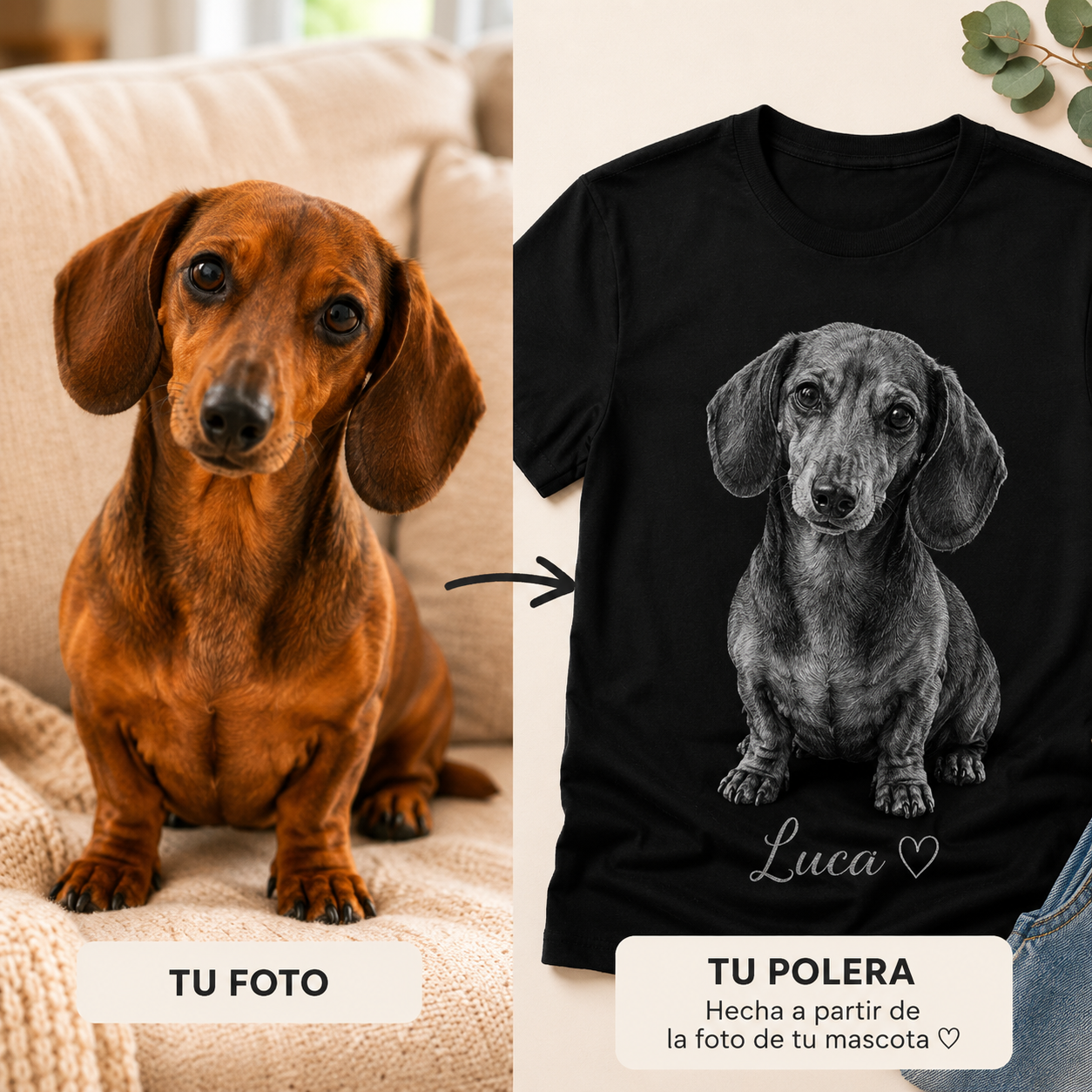 ❤️ Pack Mi Mascota, Nuestra Familia (2 poleras + Bolsa Tote Bag)