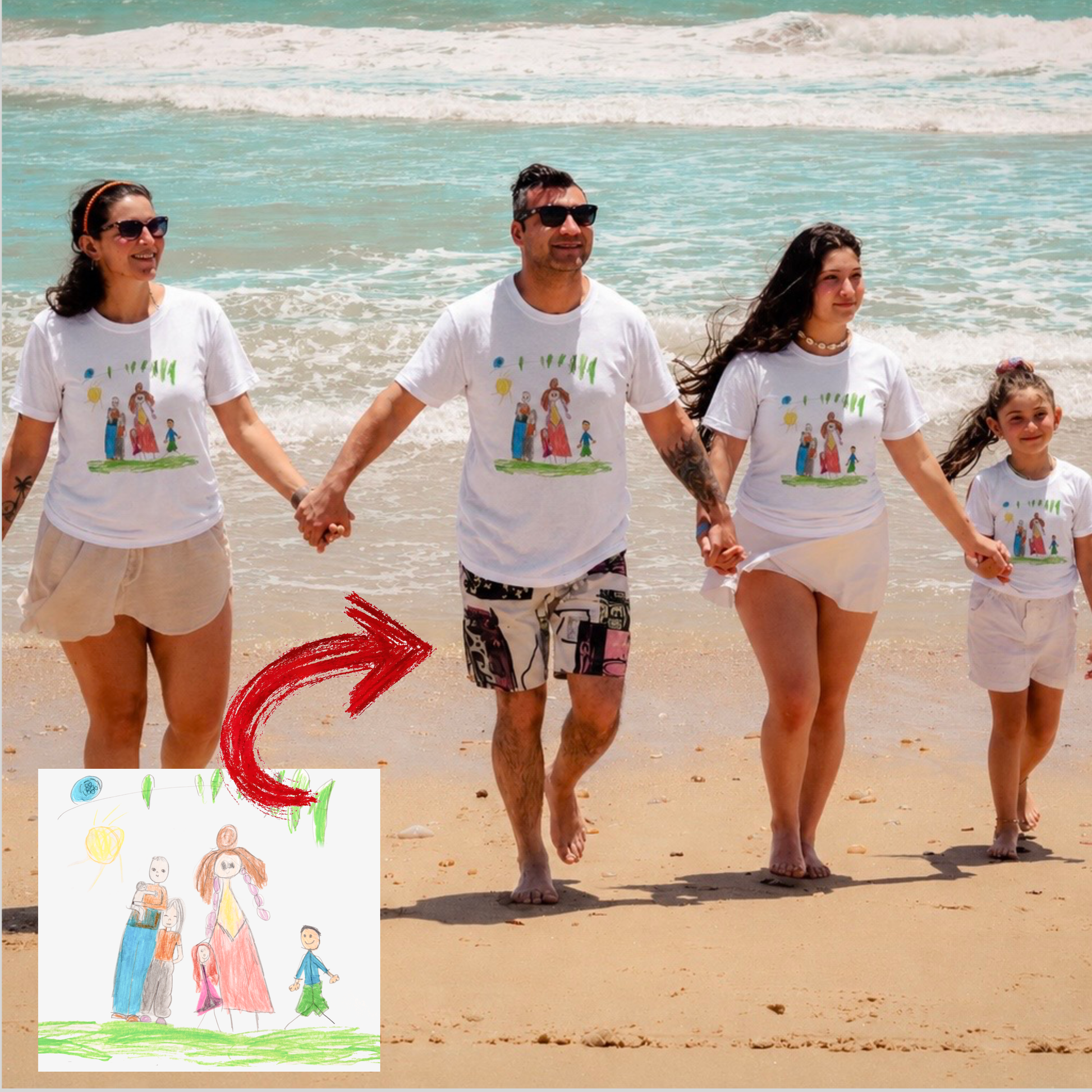 Pack de tres poleras personalizadas con el dibujo de la familia