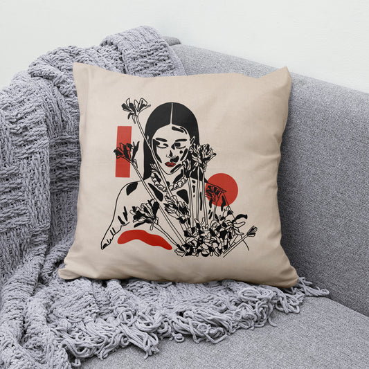 Funda Cojín Ilustración Ramo Japonés
